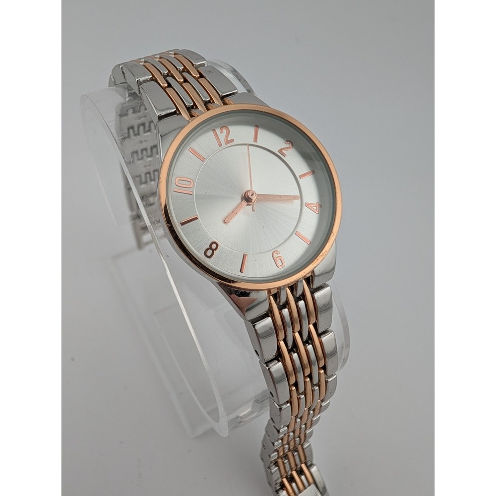 A New Day Watch Women 25mm Case 7" Silver & Rose Gold Band- New Battery
